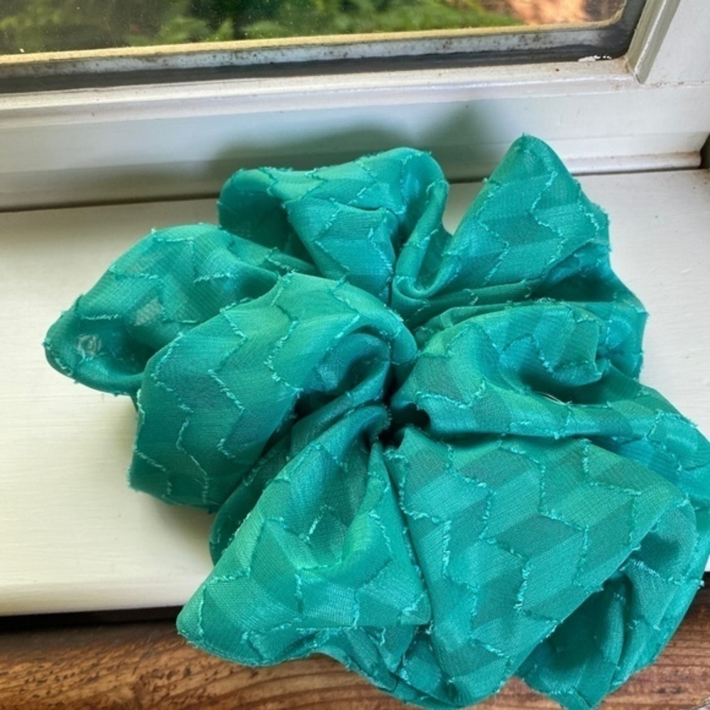 Anthropologie Teal Chevron Satin Hair Scrunchie